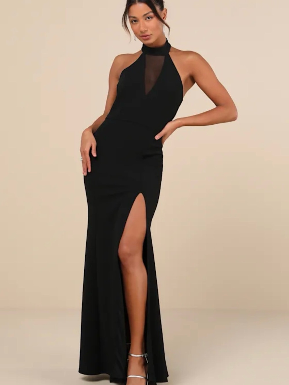 Lulu's Black Halter Maxi Dress with Thigh Slit - Picture 2 of 7